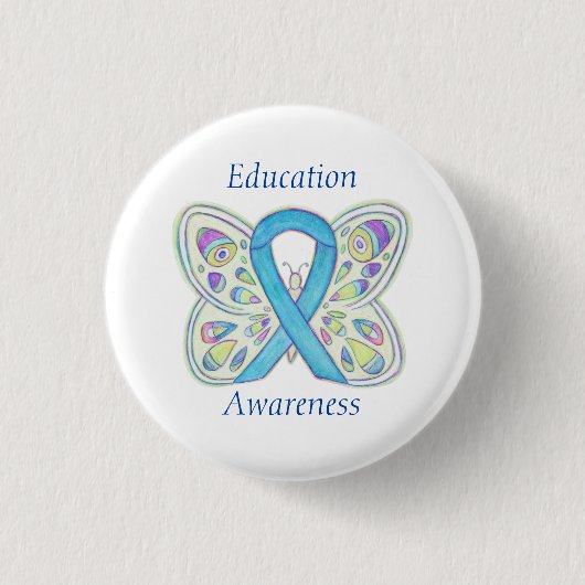Bildung Butterfly Awareness Ribbon Art Button (Vorderseite)