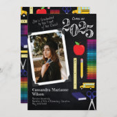 Bildung Chalkboard Abschluss Portrait Einladung (Vorne/Hinten)