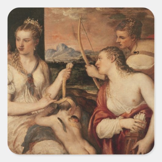 Bildung Cupid, c.1565 Quadratischer Aufkleber (Vorderseite)