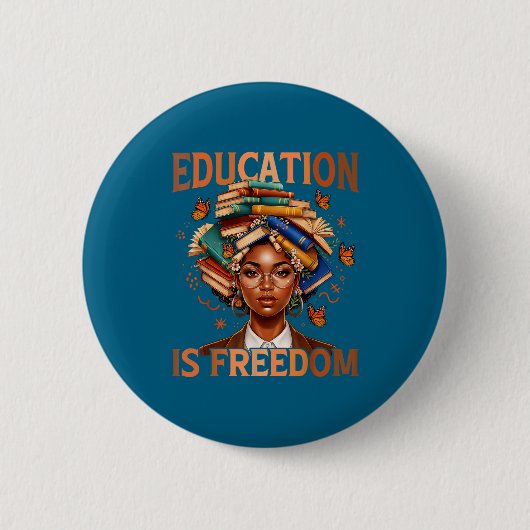 Bildung ist Freiheit schwarzer Lehrer Bücher schwa Button (Vorderseite)