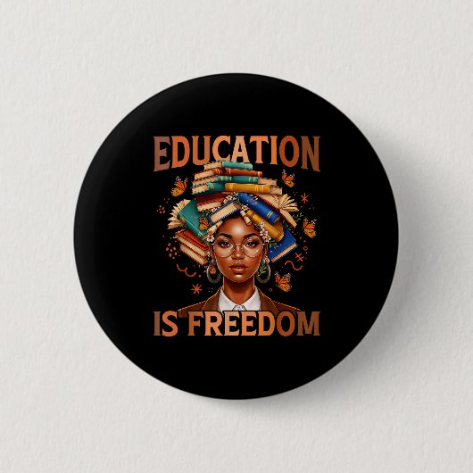 Bildung ist Freiheit schwarzer Lehrer Bücher schwa Button (Vorderseite)