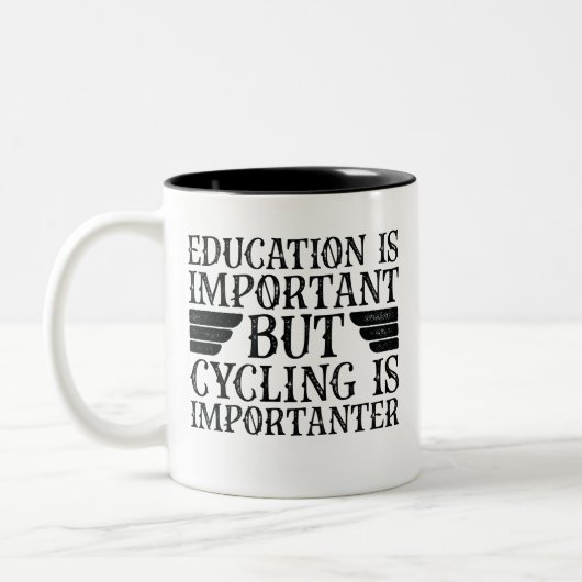 Bildung ist wichtig, aber Fahrradfahren ist wichti Zweifarbige Tasse (Links)