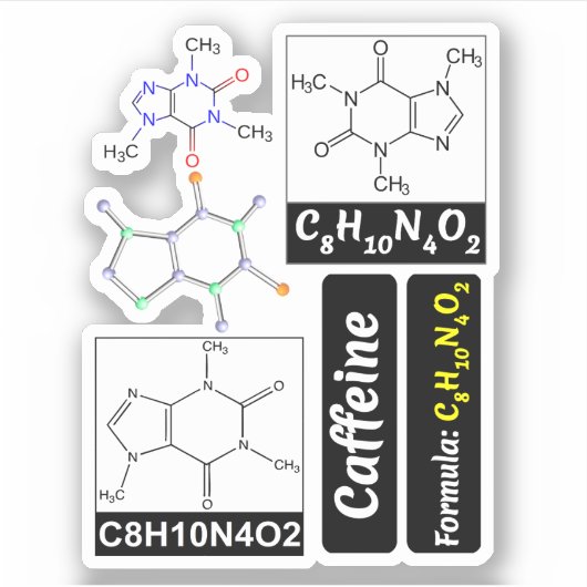 Bildung Koffeinmolekül (Chemiekaffee) Aufkleber (Vorderseite)