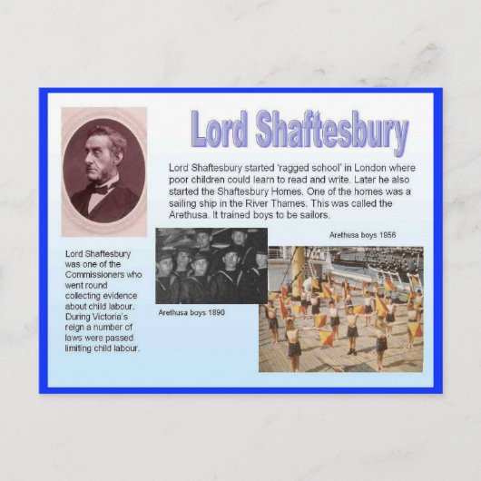 Bildung, Reformer, Lord Shaftesbury Postkarte (Vorderseite)