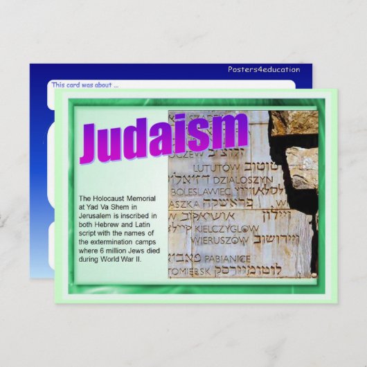 Bildung, Religion, Judentum, Gedenkstätte des Holo Postkarte (Vorne/Hinten)