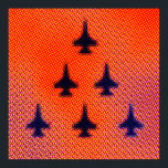 Bildung von F16s in Orange. Pop Art Poster<br><div class="desc">Formation von F16s in Orange Pop Art. Inspiriert von einigen Andy's Werken wie "Car Crash in Orange" Design hat große Halb-Töne Punkt Effekt, um dem Design einen Pop Art Silkscreen gedruckten Effekt zu geben. Die Farbtöne Orange und Flugzeug sind dunkelblau, aber auch Zaubersteine, Gelb und Schwarz sind im Design gehalten....</div>