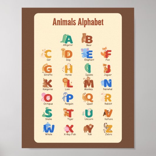 Bildung von Tieren Alphabet School Poster (Vorne)