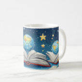 Bildungskonzept mit Globus, der über Kaffeetasse (VorderseiteRechts)