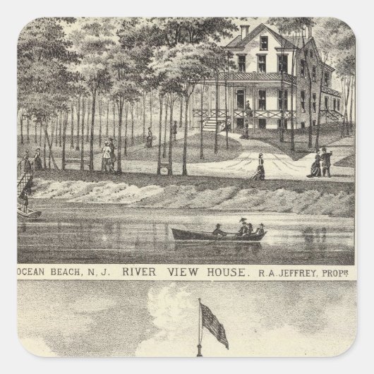 Bildungssaal, Asbury Park und River View House Quadratischer Aufkleber (Vorderseite)