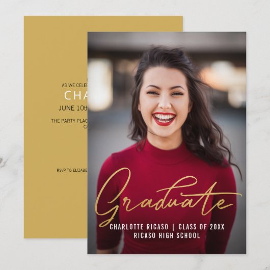 Bildvorlage Personalisiert Gold Einladung (Vorne/Hinten)