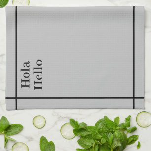 Bilingual Black&Gray Hola-Hello, Spanisch-Englisch Geschirrtuch