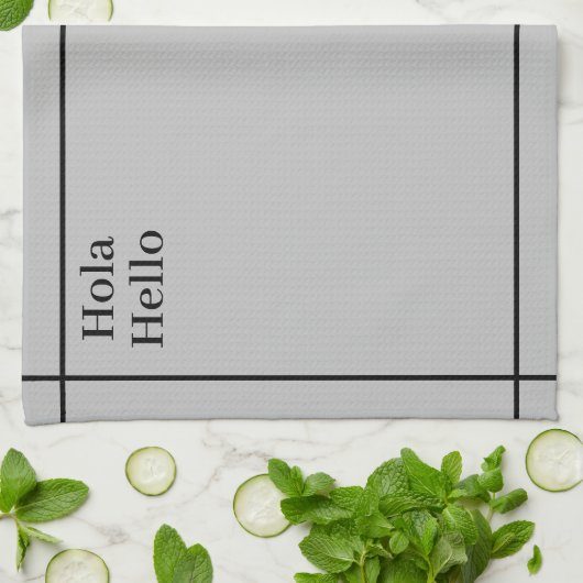 Bilingual Black&Gray Hola-Hello, Spanisch-Englisch Geschirrtuch (Gefaltet)