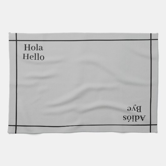 Bilingual Black&Gray Hola-Hello, Spanisch-Englisch Geschirrtuch (Horizontal)