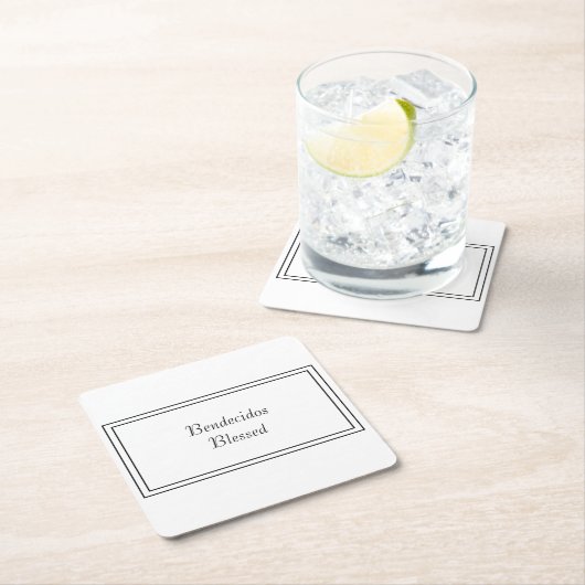 Bilingual Black & White Spanish Bendecido gesegnet Rechteckiger Pappuntersetzer (Vor Ort)