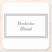 Bilingual Black & White Spanish Bendecido gesegnet Rechteckiger Pappuntersetzer (Vorderseite)