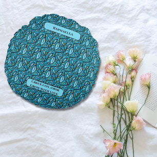 Bilingual Blue Blätter Crece con Amor & Name Rundes Kissen