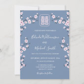 BILINGUAL Blue Cherry Blossom | Chinesische Hochze Einladung (Vorderseite)