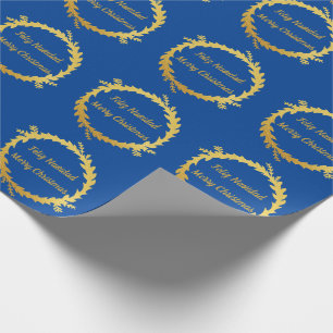 Bilingual Blue Golden Feliz Navidad Geschenkpapier
