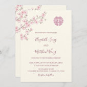 BILINGUAL Blush Cherry Blossom Chinesische Hochzei Einladung (Vorne/Hinten)