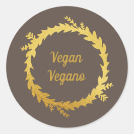 Bilingual Brown Golden Vegan (Vegano) Weihnachten Runder Aufkleber