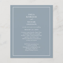 Bilingual Budget Dusty Blue Monochrome Wedding Flyer
