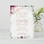 Bilingual Burgundy Floral Gold Wedding Boda Rose Einladung (Stehend Vorderseite)