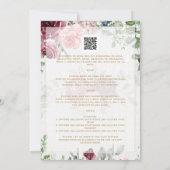 Bilingual Burgundy Floral Gold Wedding Boda Rose Einladung (Rückseite)