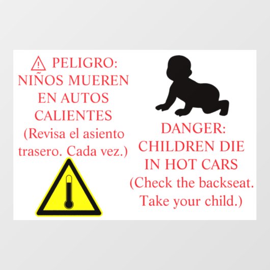 Bilingual Car Safety Sticker Warning (Blatt)