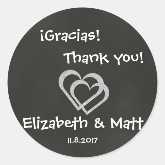 Bilingual Chalkboard Heart Wedding dank Sticker (Vorderseite)