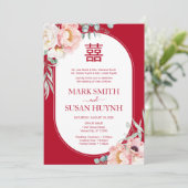 Bilingual Chinese Peony Wedding Einladung (Stehend Vorderseite)