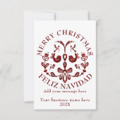 Bilingual Christmas Spanish Burgundy Birds Dankeskarte (Vorderseite)