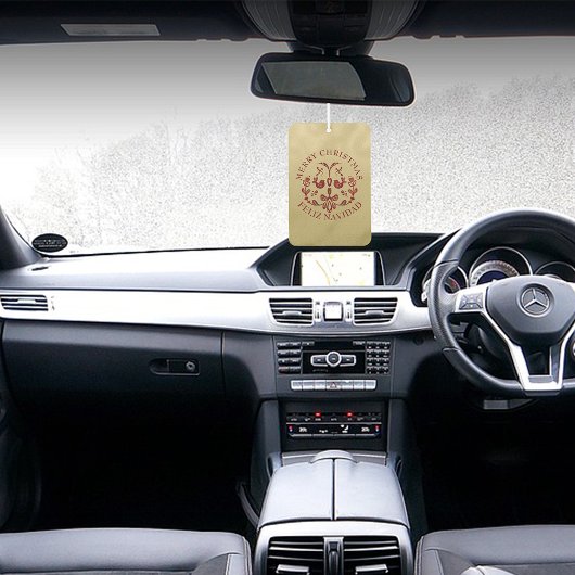 Bilingual Christmas Spanish Gold Burgundy Birds Autolufterfrischer