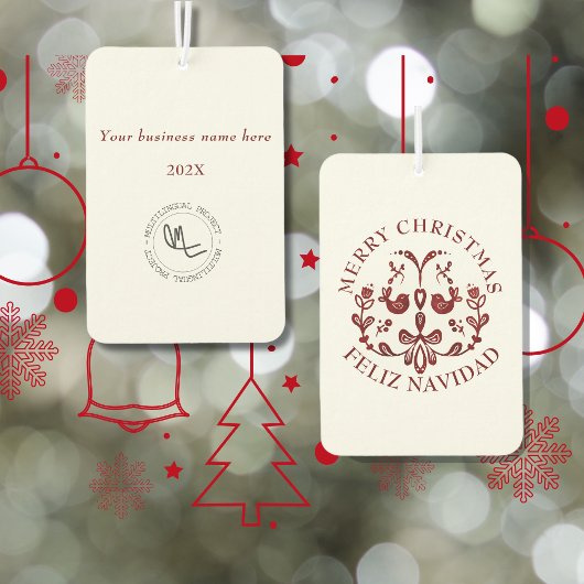 Bilingual Christmas Spanish Text Burgundy Birds Autolufterfrischer