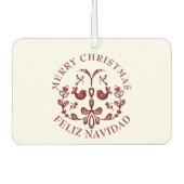 Bilingual Christmas Spanish Text Burgundy Birds Autolufterfrischer (Vorderseite)