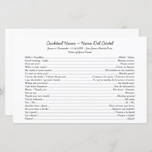 Bilingual Cocktail Hour Conversation Starter (Vorne/Hinten)