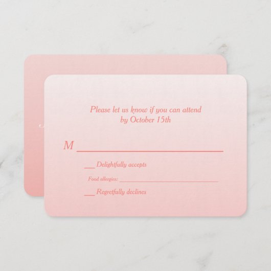 Bilingual Coral Ombre Wedding RSVP (Vorne/Hinten)