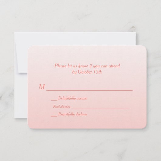 Bilingual Coral Ombre Wedding RSVP Karte (Vorderseite)