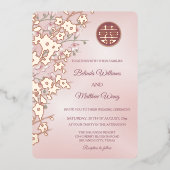 BILINGUAL | Dusty Pink Rose Chinesische Hochzeit Folieneinladung (Vorderseite)