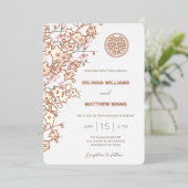 BILINGUAL Dusty Pink Rose Chinesische Hochzeit Folieneinladung (Stehend vorne)