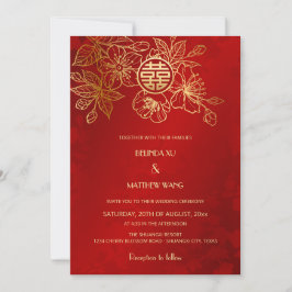 BILINGUAL Foto Red Gold Chinesisch Hochzeit Einladung