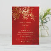 BILINGUAL Foto Red Gold Chinesisch Hochzeit Einladung (Stehend Vorderseite)