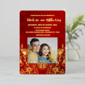 BILINGUAL Foto Red Gold Chinesisch Hochzeit Folieneinladung (Stehend vorne)