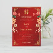 BILINGUAL Gold Frame Red Chinese Wedding Einladung (Stehend Vorderseite)