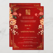 BILINGUAL Gold Frame Red Chinese Wedding Einladung (Vorne/Hinten)