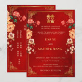 BILINGUAL Gold Frame Red Chinese Wedding Einladung (Vorne/Hinten)
