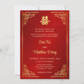BILINGUAL Gold Frame Red Chinese Wedding Einladung (Vorderseite)