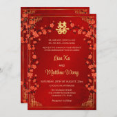 BILINGUAL Gold Frame Red Chinese Wedding Einladung (Vorne/Hinten)