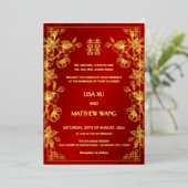  BILINGUAL Gold Frame Red Chinese Wedding Folieneinladung (Stehend vorne)