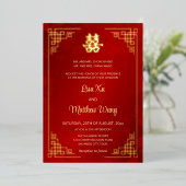 BILINGUAL Gold Frame Red Chinese Wedding Folieneinladung (Stehend vorne)
