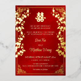 BILINGUAL Gold Frame Red Chinese Wedding Folieneinladung